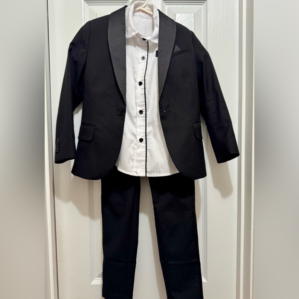 Boys Size 6 Black Suit with White Dress Shirt